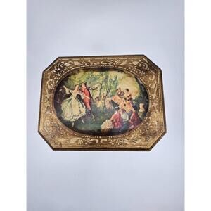​Vintage Octagon Gilt Romantic Scene Wood Jewelry Trinket Box Japan